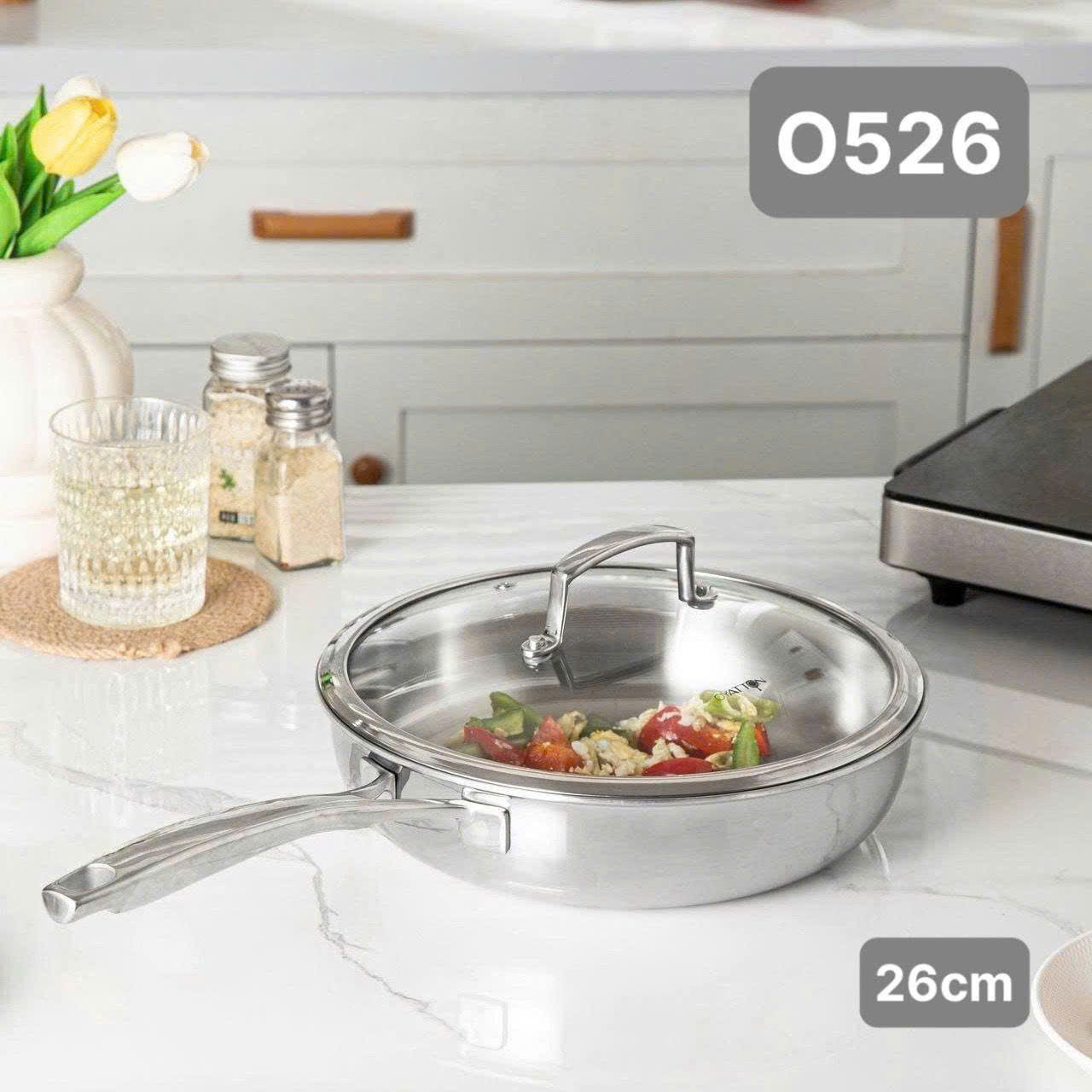 CHẢO THÀNH CAO NẮP VUNG KÍNH OYATTON 26CM O526