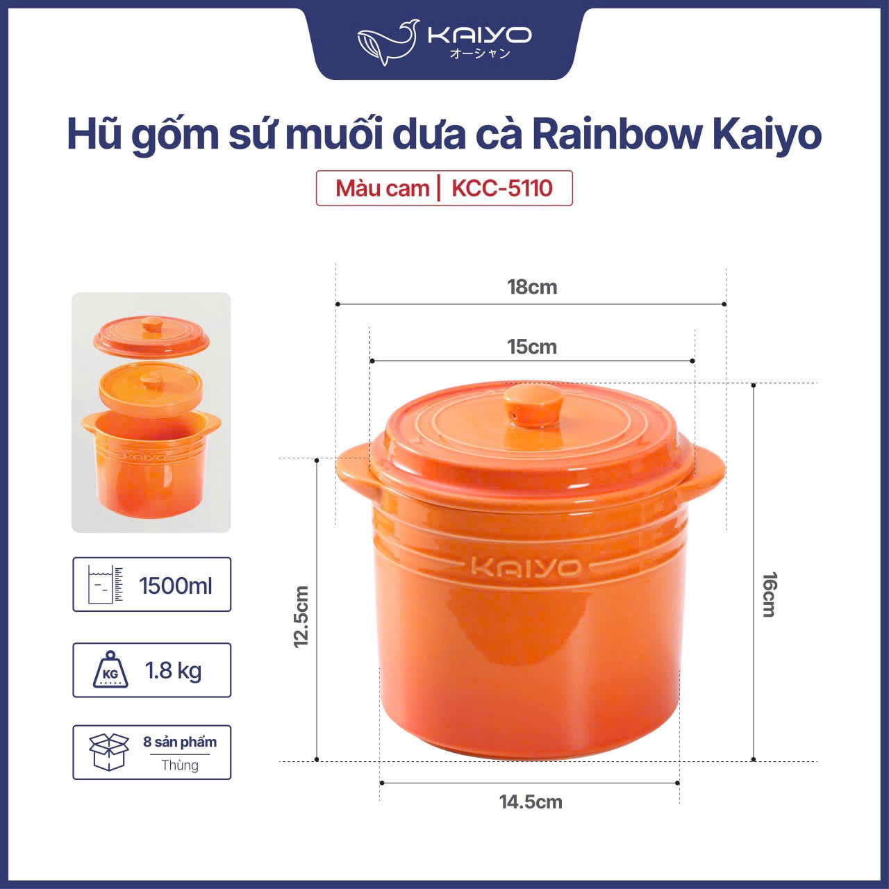 Hũ gốm sứ muối dưa cà rainbow Kaiyo 1.5L 10 Hu gom su muoi dua ca rainbow Kaiyo 1.5L 10