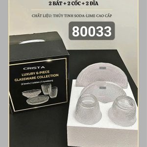 BỘ 6 MÓN THỦY TINH VÂN LƯỚI DẬP NỔI CRISTA MÀU TRẮNG
