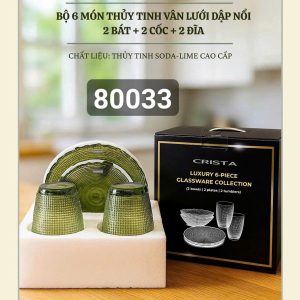 BỘ 6 MÓN THỦY TINH VÂN LƯỚI DẬP NỔI CRISTA MÀU XANH
