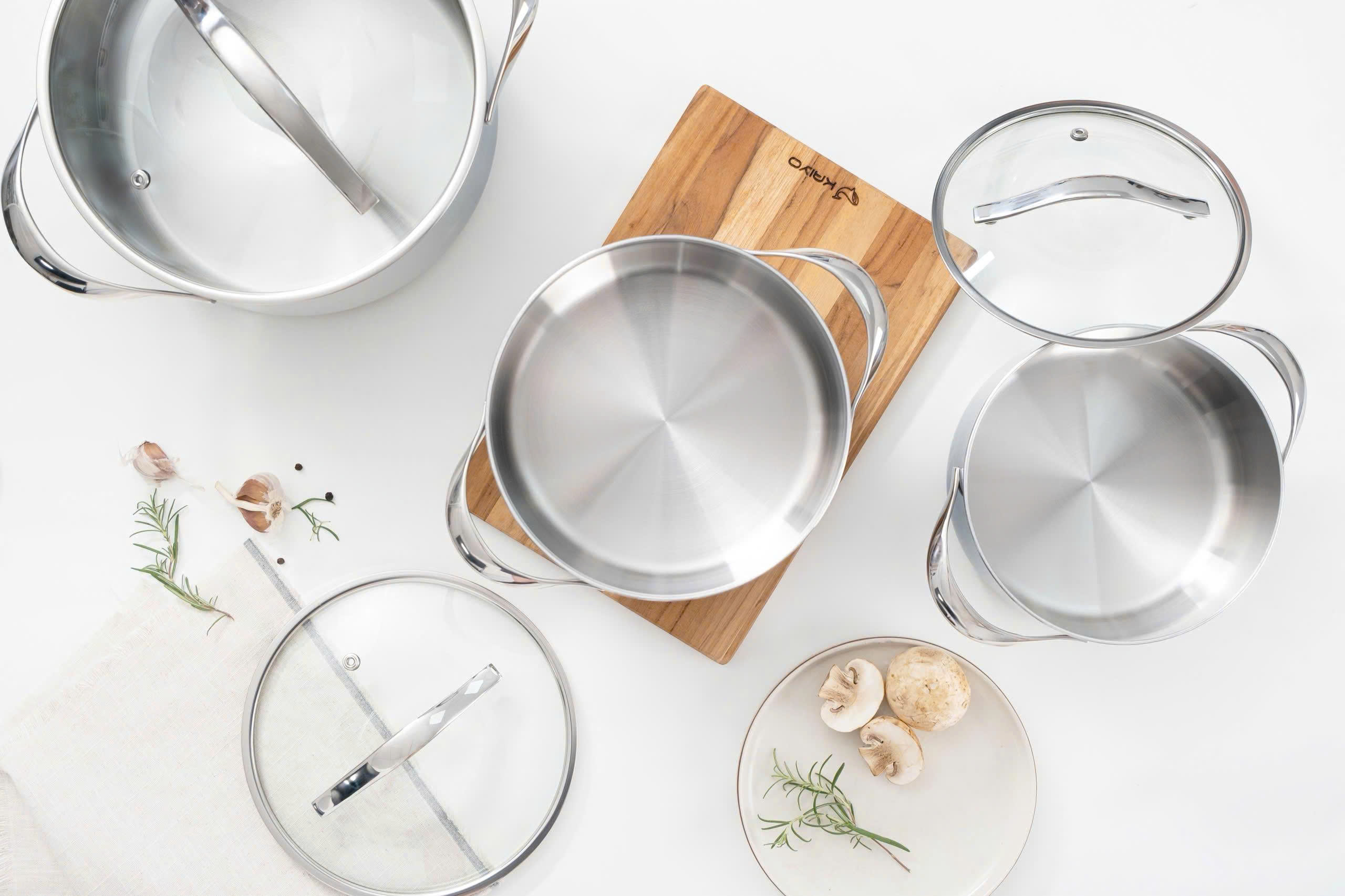 Nồi inox thân đáy liền tri-ply silver Crown kaiyo 10 Noi inox than day lien tri ply silver Crown kaiyo 10