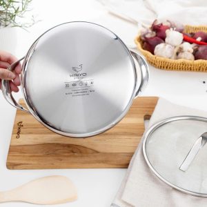 Nồi inox thân đáy liền tri-ply silver Crown kaiyo size 18CM KIC-6605 Noi inox than day lien tri ply silver Crown kaiyo 6