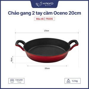 Chảo gang 2 tay cầm Oceno 20cm màu đỏ OFR-1334