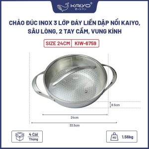 Chảo lẩu inox thêu nổi embrossed Silver Crown Kaiyo Size 24cm