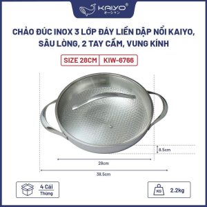 Chảo lẩu inox thêu nổi embrossed Silver Crown Kaiyo Size 28cm