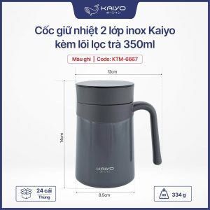 Coc giu nhiet 2 lop inox Kaiyo kem loi loc tra 350ml 20