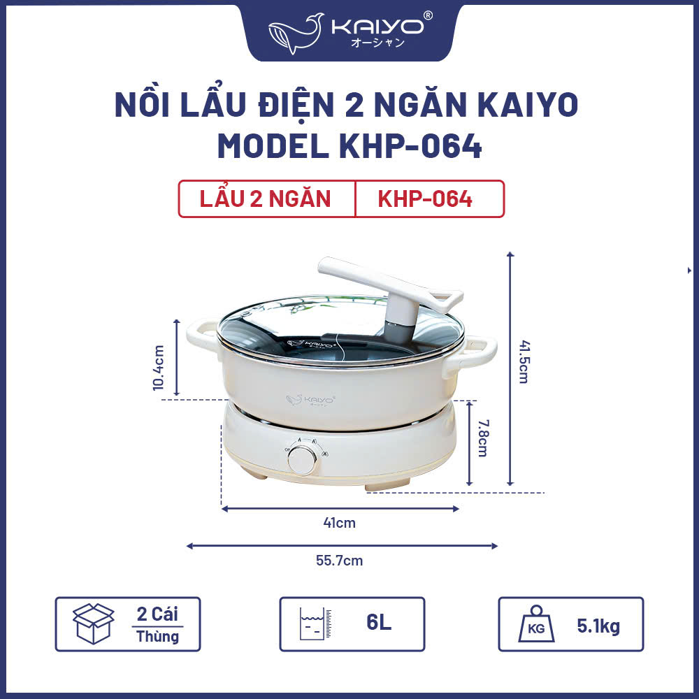 Nồi lẩu điện 2 ngăn Kaiyo size 6L (mã KHP-064)