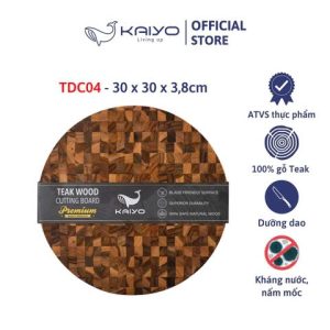 Thớt chặt tròn gỗ Teak đầu kaiyo 38x30cm - TDC04