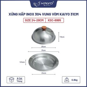 Xửng hấp inox 304 tiện ích vung vòm Kaiyo 31cm