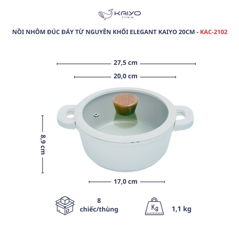 Nồi nhôm đúc nguyên khối đáy từ Elegant Kaiyo 20cm KAC-2102