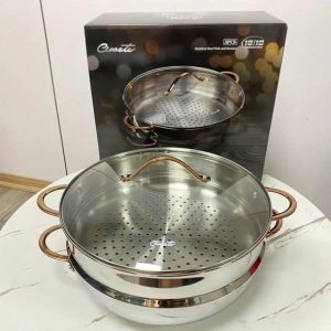 Chảo inox sâu lòng Ciwete series Royal Knight màu vàng đồng 32cm kèm xửng hấp