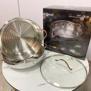 Chao inox sau long Ciwete series Royal Knight mau vang dong 32cm kem xung hap 3