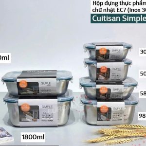 Hộp đựng inox chữ nhật Cuitisan Simple EC7 - PS05 580ml