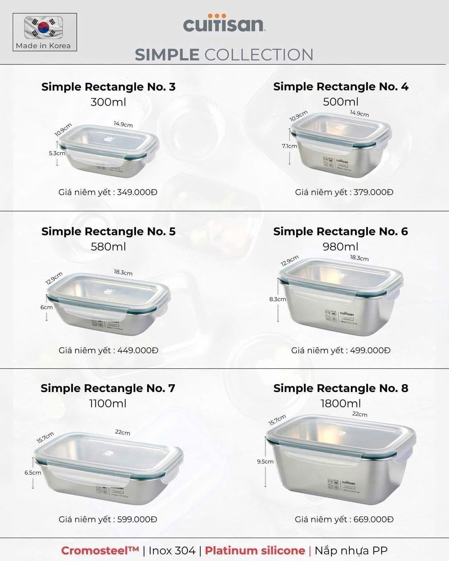 Hộp đựng inox chữ nhật Cuitisan Simple EC7 6 Hop dung inox chu nhat Cuitisan Simple EC7 6